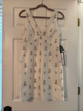 Adrianna Papell White Embellished Evening Dress